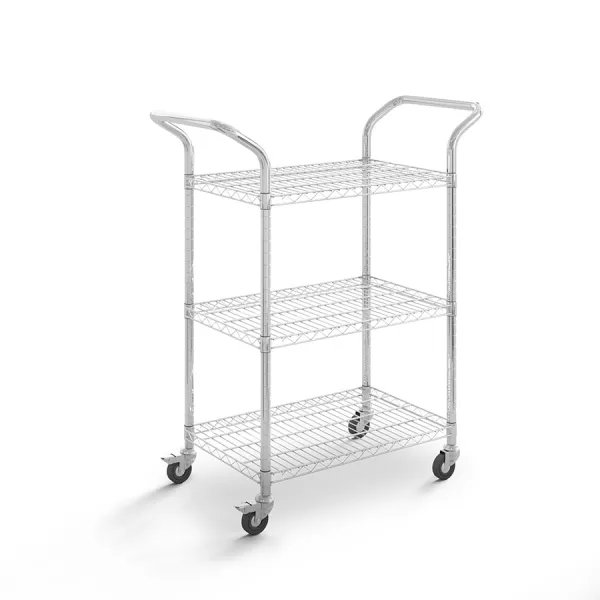 Verchroomde stalen serveerwagen met verticale handgrepen en 3 niveaus - Wielen 75 mm